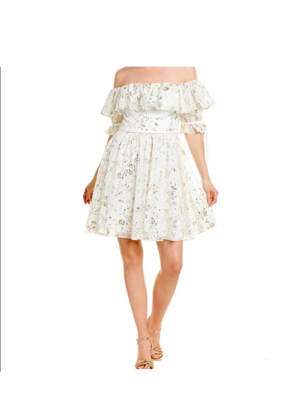 Theia White Floral Off-Shoulder Ruffle Mini Dress NWT